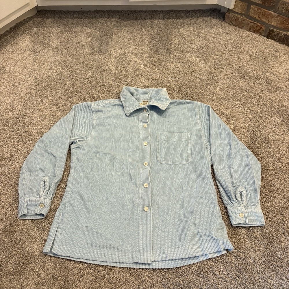 LL Bean Womens Vintage Corduroy Shacket Size Petite Small Blue 100% Cotton EUC